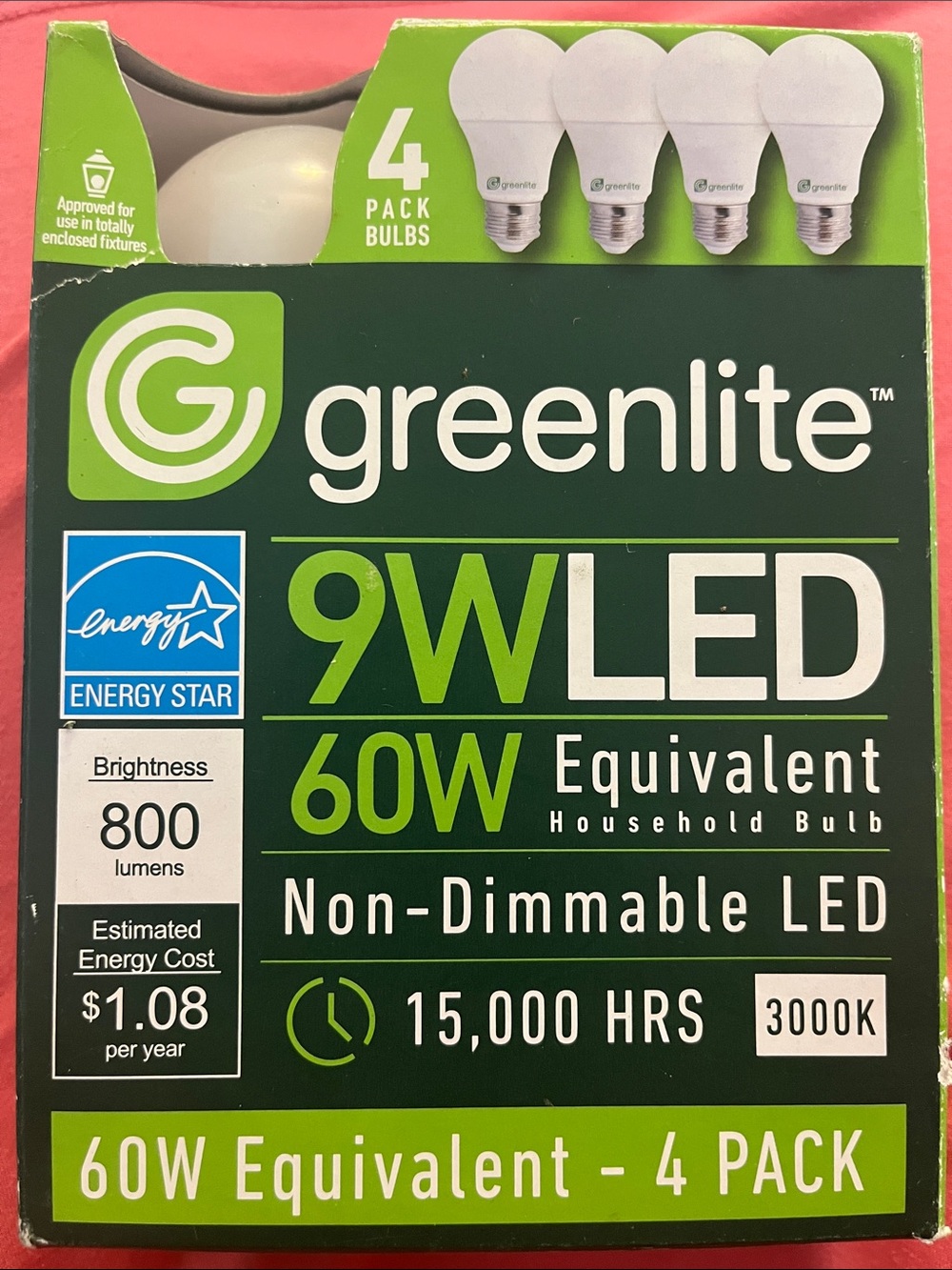 greenlite 9W LED 60W Equivalent Bulb - 4 Pack - White